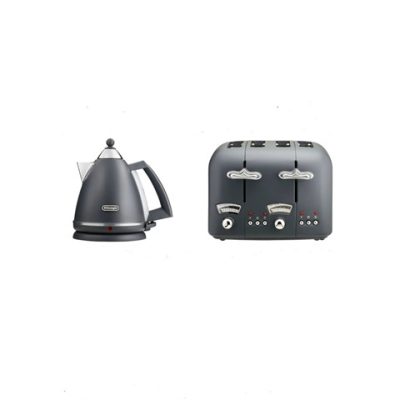 DeLonghi Argento Silva Kettle & 4 Slice Toaster Set - Grey