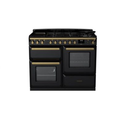 Rangemaster Estel Deluxe ESDLO110DFPGBL/AB1 110cm Dual Fuel Range Cooker Black / Antique Brass