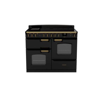 Rangemaster CLDLO110EIPGBL/AB1 Classic Deluxe 110cm Induction Range Cooker - Black with Antique Brass Trim In Stock