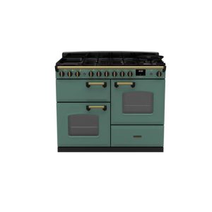 Rangemaster CLDLO110DFPMGR/AB1 Classic Deluxe 110cm Dual Fuel Range Cooker - Mineral Green with Antique Brass Trim