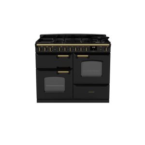 Rangemaster CLDLO110DFPGBL/AB1 Classic Deluxe 110cm Dual Fuel Range Cooker - Black with Antique Brass Trim
